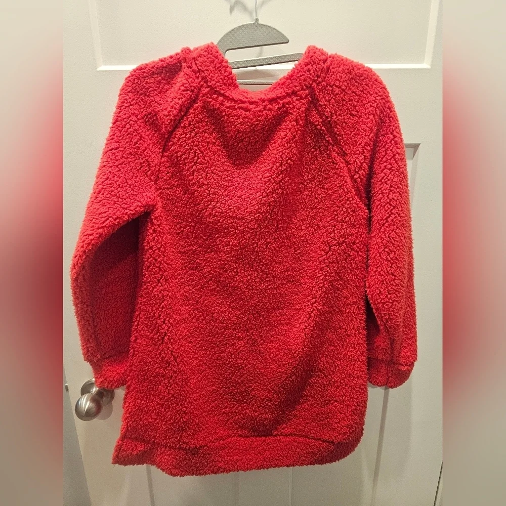 Joyland Women’s Small Red Sherpa Pullover “Oh Deer” Christmas Sweater Sequin Hol